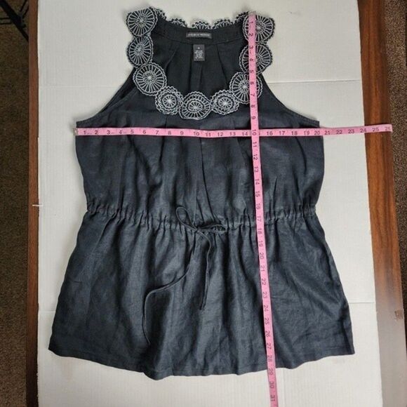 Chelsea & Theodore Linen Top Embroidered Drawstring Black Blouse Tunic XL - Picture 8 of 13